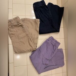 3-Pack Pekkle Girls Elastic Waist Pants - Beige, Navy, Lavender, size 5